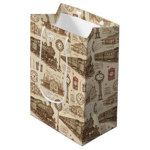 Vintage Train Station Pattern (1) Medium Gift Bag