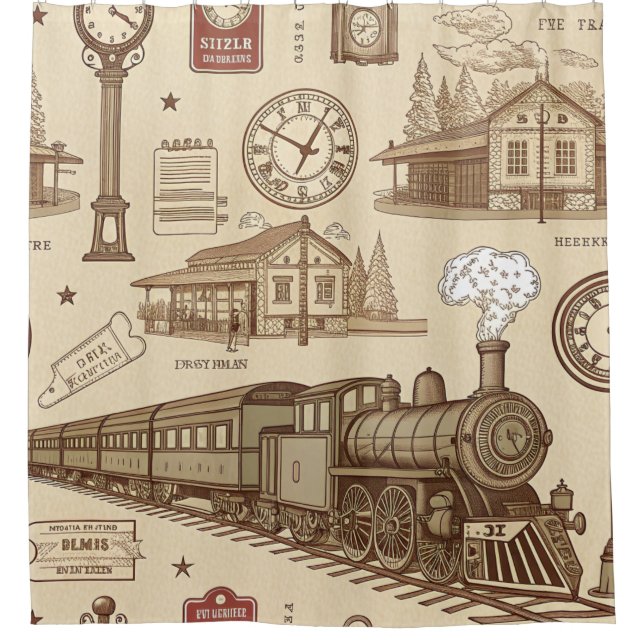 Vintage Train Station Pattern (1) Shower Curtain (Front)
