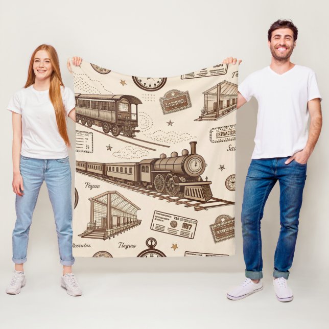Vintage Train Station Pattern (2) Fleece Blanket (In Situ)