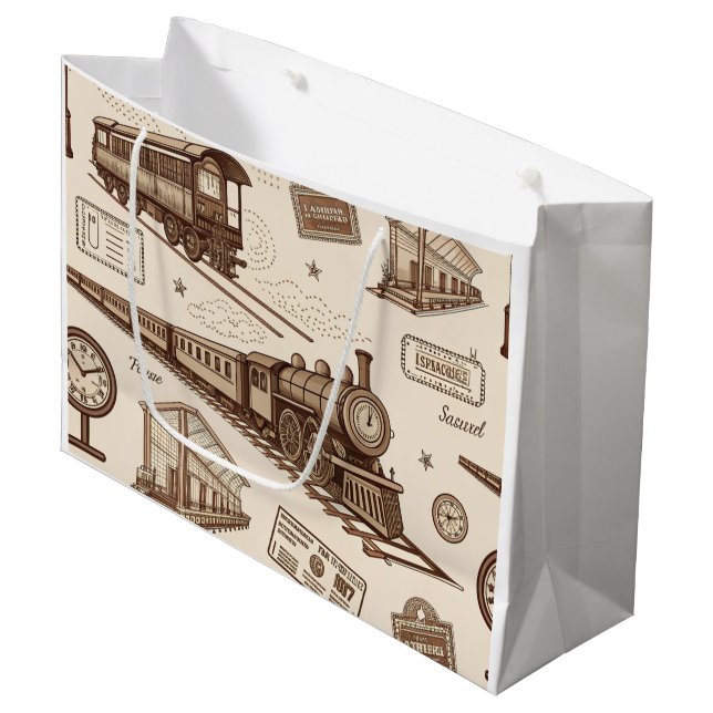 Vintage Train Station Pattern (2) Large Gift Bag (Front Angled)