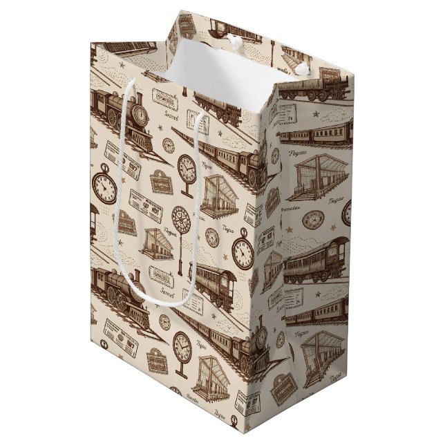 Vintage Train Station Pattern (2) Medium Gift Bag (Front Angled)