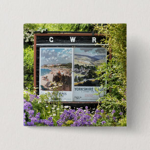 VINTAGE TRAIN STATION SIGNS 15 CM SQUARE BADGE