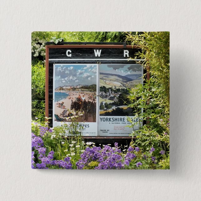 VINTAGE TRAIN STATION SIGNS 15 CM SQUARE BADGE (Front)