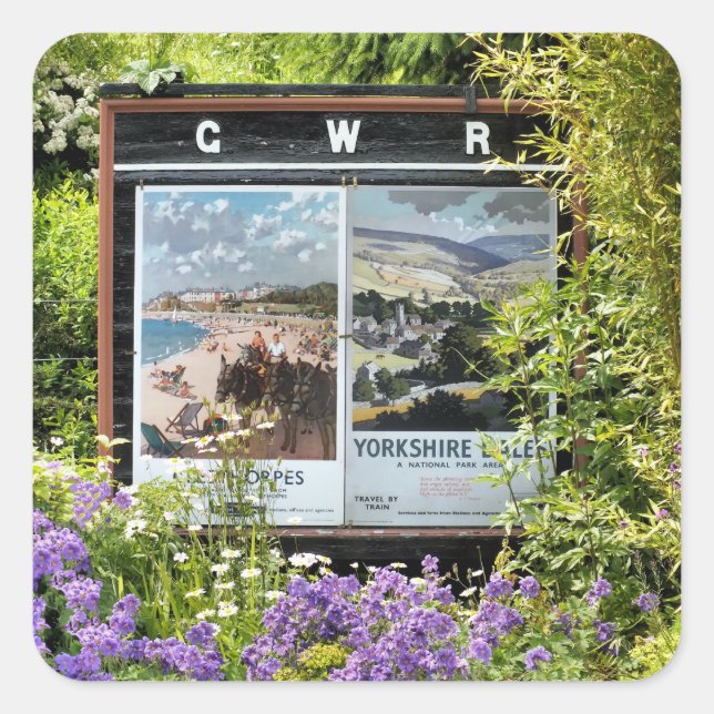 VINTAGE TRAIN STATION SIGNS SQUARE STICKER (Front)