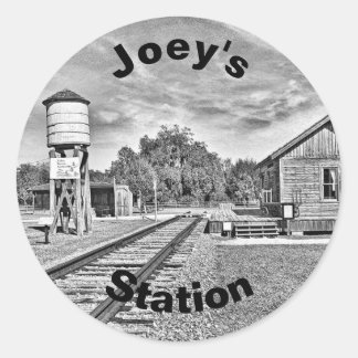 Vintage Train Station With Customisable Text Classic Round Sticker