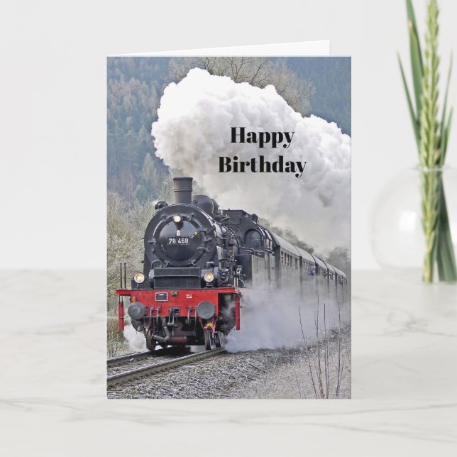 Vintage Train Steam Locomotive Photo Birthday Card (Front)