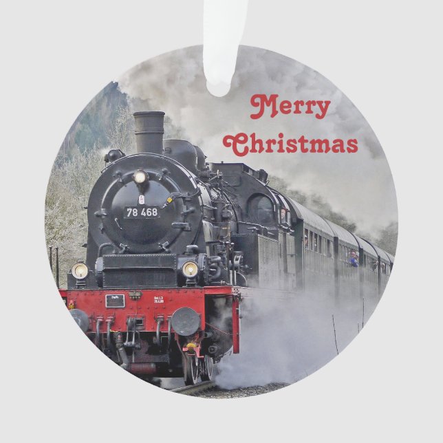 Vintage Train Steam Locomotive Photo Christmas Ornament (Front)