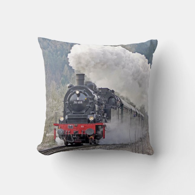 Vintage Train Steam Locomotive Photo Cushion (Front)