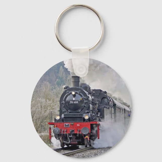 Vintage Train Steam Locomotive Photo Key Ring (Front)