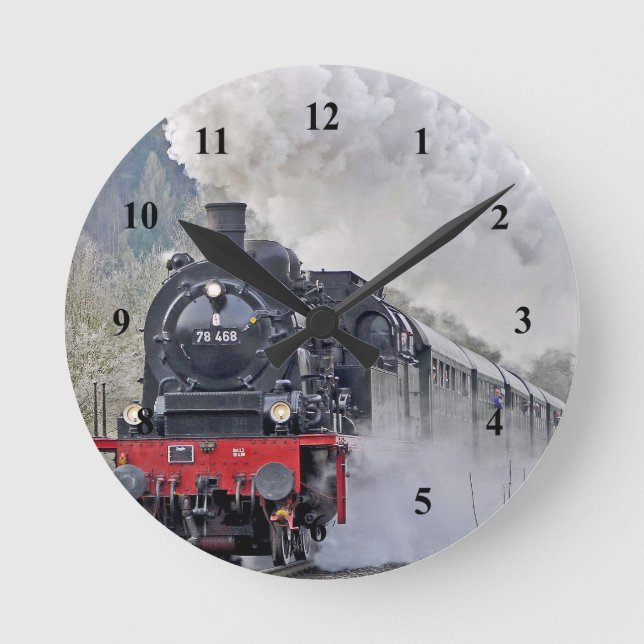 Vintage Train Steam Locomotive Photo Round Clock (Front)