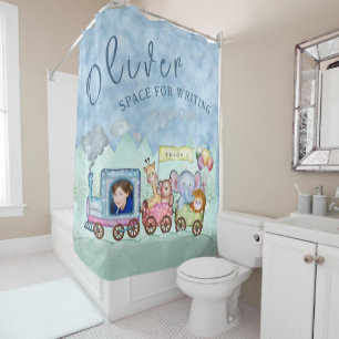 Vintage Train Transport Birthday Watercolor photo Shower Curtain