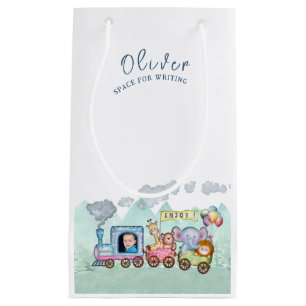 Vintage Train Transport Birthday Watercolor photo Small Gift Bag