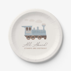 Vintage Train Transportation Birthday Paper Plate