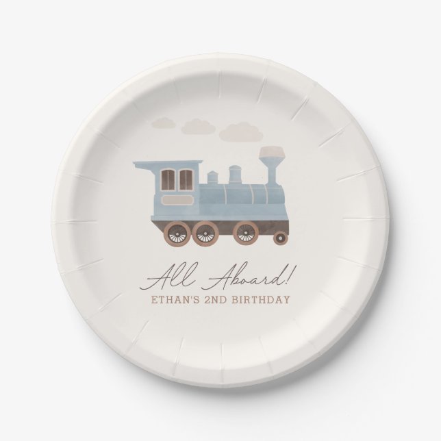 Vintage Train Transportation Birthday Paper Plate (Front)