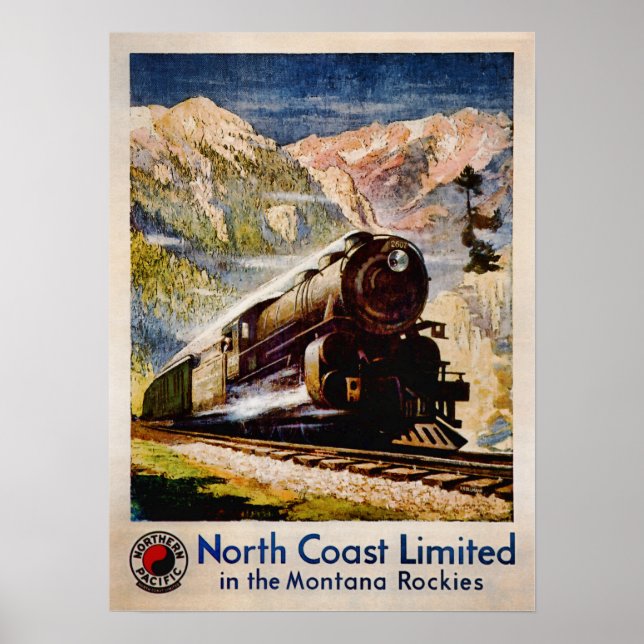Vintage Train Travel in Montana Poster (Front)
