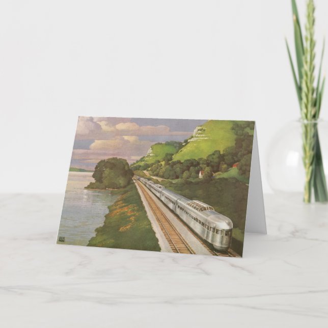 Vintage Train Vacation, Locomotive in Country Card (Front)