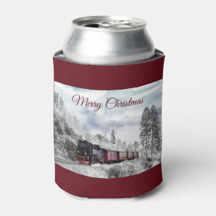 Vintage Train Winter Christmas Scene Can Cooler