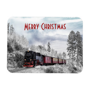 Vintage Train Winter Christmas Scene Magnet