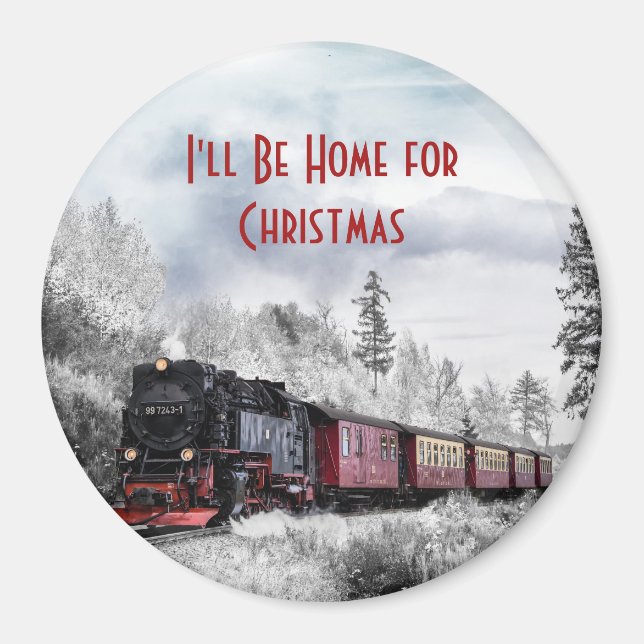 Vintage Train Winter Christmas Scene Magnet (Front)
