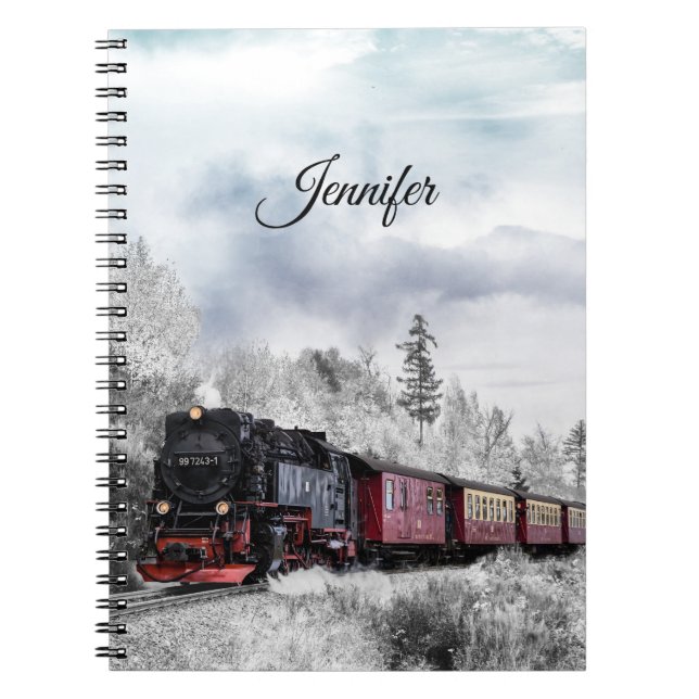Vintage Train Winter Christmas Scene Notebook (Front)