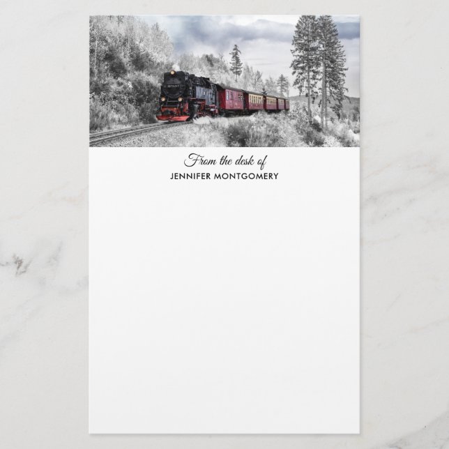 Vintage Train Winter Christmas Scene Stationery (Front)