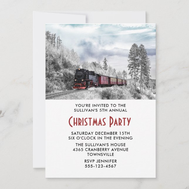 Vintage Train Winter Landscape Christmas Party Invitation (Front)