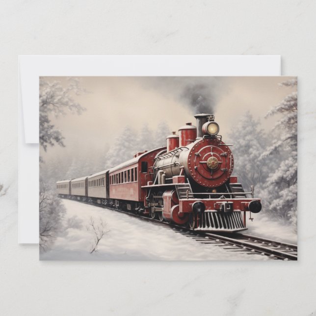 Vintage Train Winter Scene Christmas Holiday Card (Front)