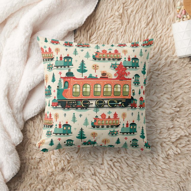 Vintage Trains Christmas Cushion (Blanket)