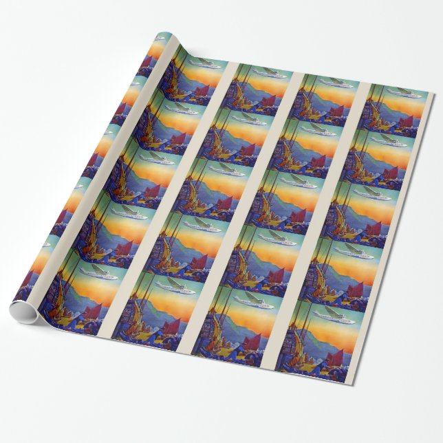 Vintage Transpacific Travel Wrapping Paper (Unrolled)