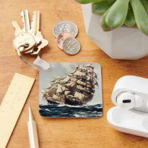 Vintage Transporation, Clipper Ships in Rough Seas Key Ring