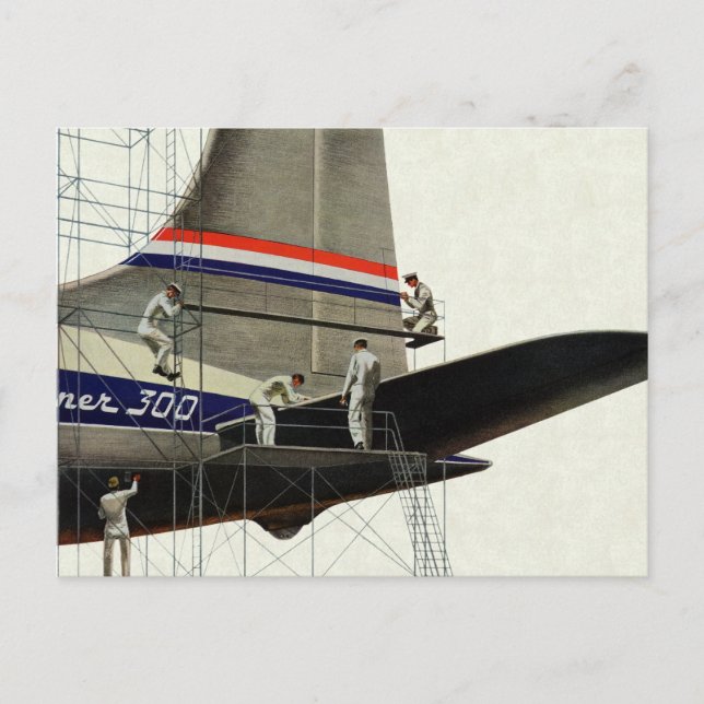 Vintage Transportation, Aeroplane Maintenance Postcard (Front)