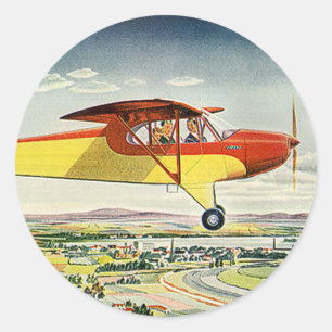 Vintage Transportation Aeroplane Over Farm Fields Classic Round Sticker