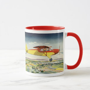 Vintage Transportation Aeroplane Over Farm Fields Mug