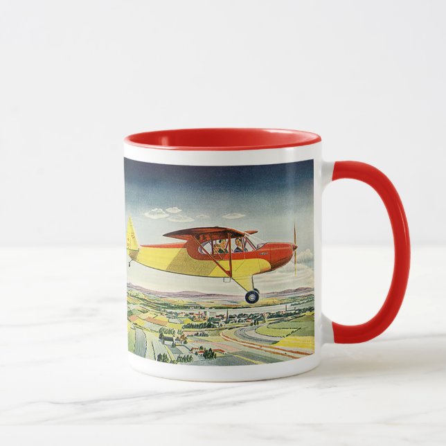 Vintage Transportation Aeroplane Over Farm Fields Mug (Right)