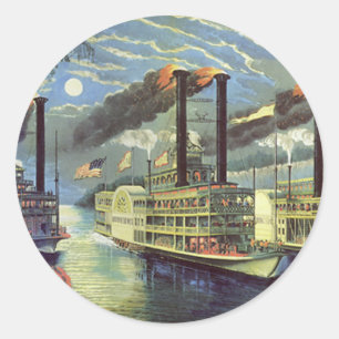 Vintage Transportation and Travel Ships Steamboats Classic Round Sticker