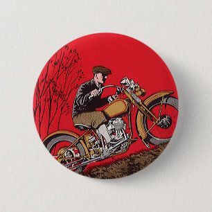 Vintage Transportation, Antique Motorcycle Rider 6 Cm Round Badge
