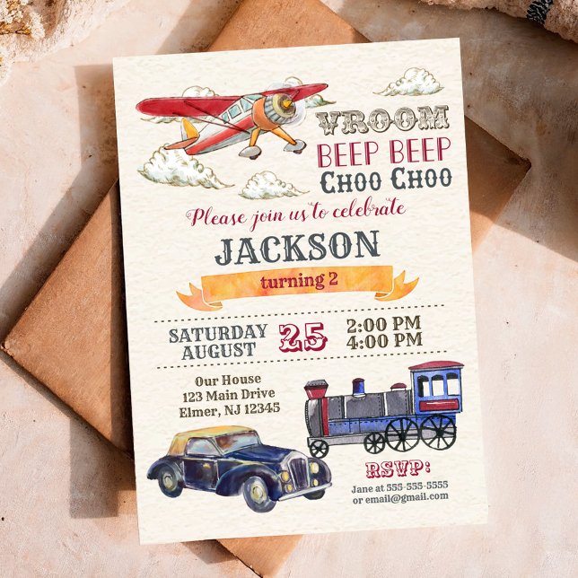 Vintage Transportation Birthday Invitation / Boy (Creator Uploaded)