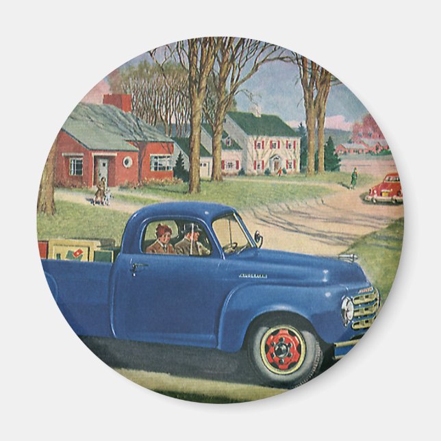 Vintage Transportation, Classic Blue Truck Magnet (Front)