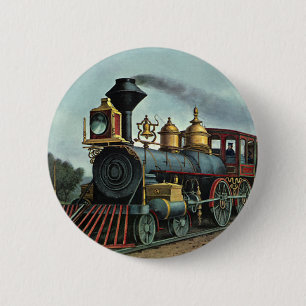 Vintage Transportation, Coal Train Locomotive 6 Cm Round Badge