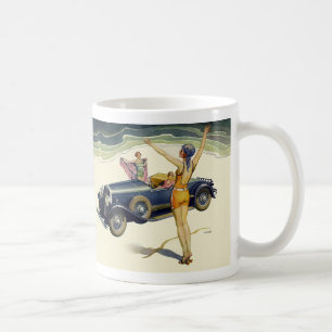 Vintage Transportation Convertible Car on Beach Coffee Mug
