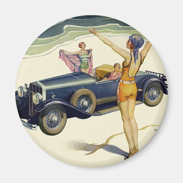 Vintage Transportation Convertible Car on Beach Magnet (Front)