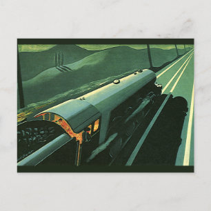 Vintage Transportation, Green Speeding Train Postcard
