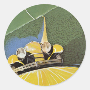 Vintage Transportation, Headlights from a Car Classic Round Sticker