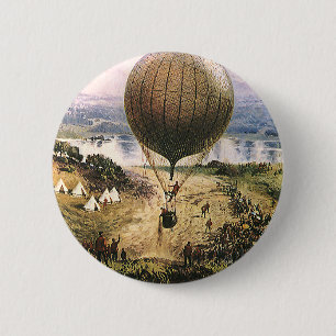 Vintage Transportation, Hot Air Balloon Dirigibles 6 Cm Round Badge