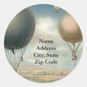 Vintage Transportation Hot Air Balloons, Dirigible Classic Round Sticker