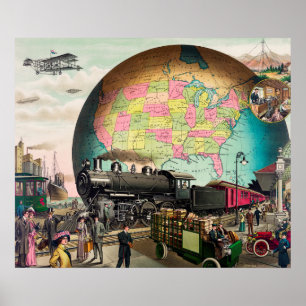 Vintage Transportation Illustration Poster