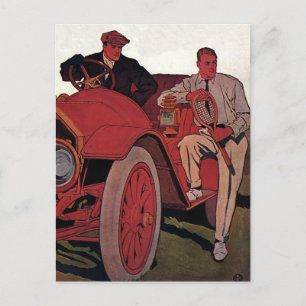 Vintage Transportation Men Antique Convertible Car Postcard