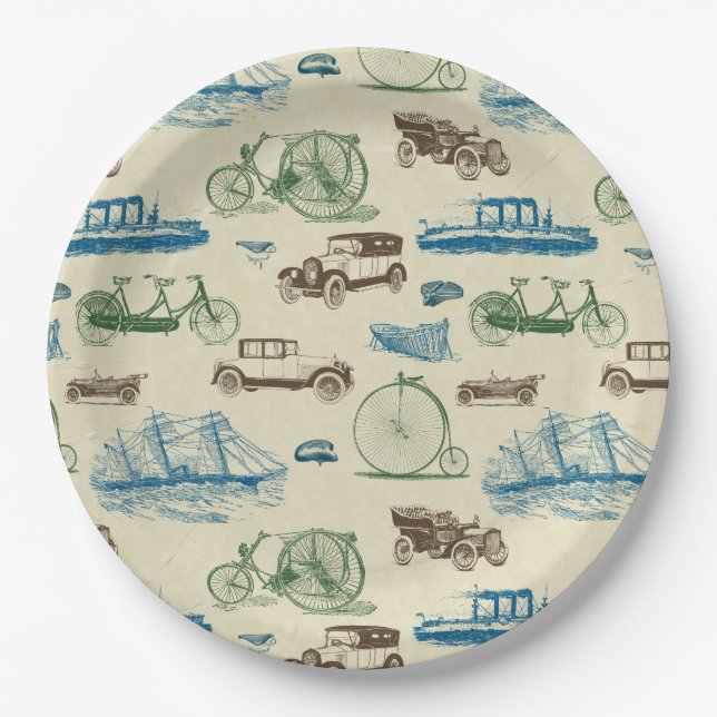 Vintage Transportation Paper Plate (Front)