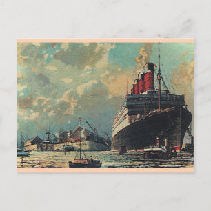 Vintage Transportation Passenger Ship in Harbour Postcard