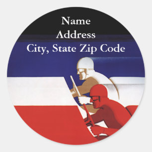 Vintage Transportation, Patriotic Racers Race Cars Classic Round Sticker